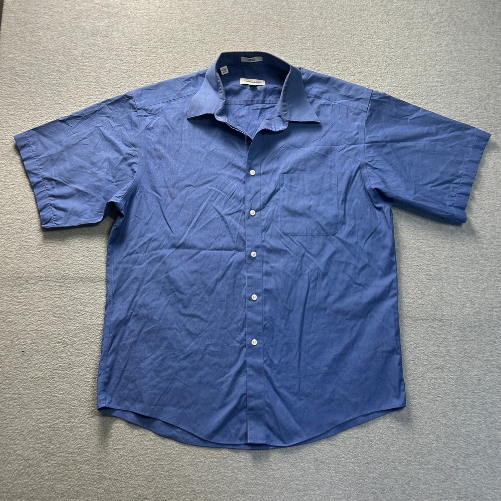 Joseph Feiss Dress Shirt Button Front Mens Size 16.5 Blue Short Sleeve‎ Office
